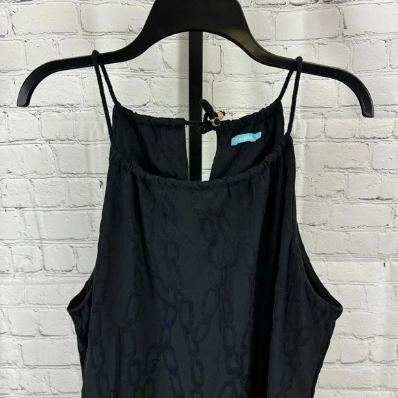 J McLaughlin Maria Halter Dress Size Lg Black Jacquard Chain Link Catalina Cloth - Picture 2 of 8